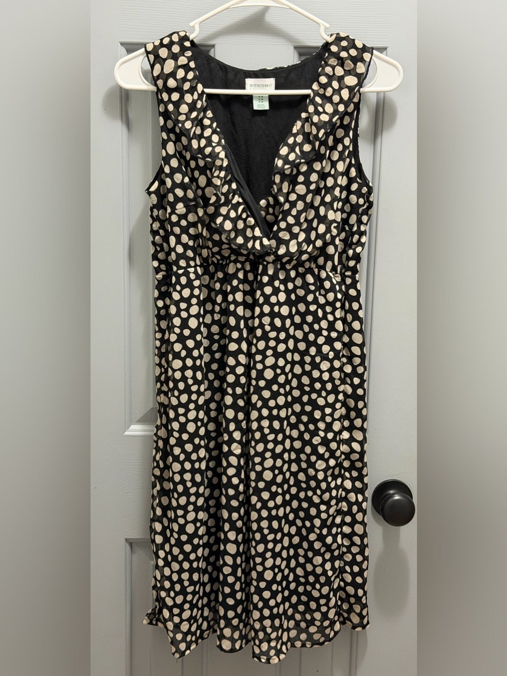 Motherhood Maternity Black and White Polka Dot Ruffle Neck Dress Size Medium